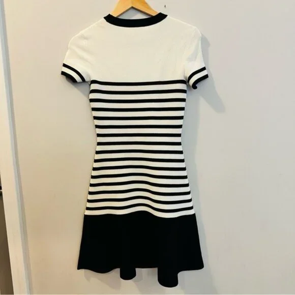Kate Spade drop waist Scuba dress XXS black ivory stripe fit & flare - Picture 5 of 11